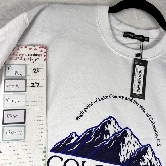 Cozy Oversized Colorado Graphic Sweatshirt White XS PrettyLittleThing NWT - Picture 8 of 9